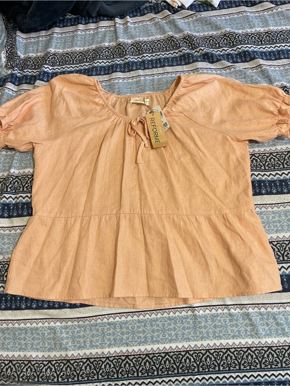 Peach Tie-Neck Peplum Blouse - Reforme